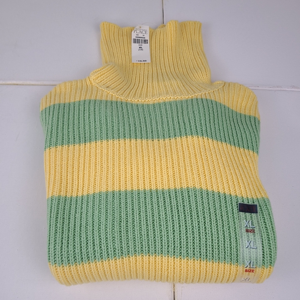 Children Place Girls Size 14(XL) Yellow& Green Turtle Neck Sweater.